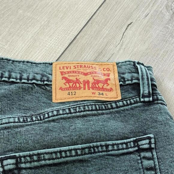 Levi’s 412 Green Acid Wash Denim Cutoff Shorts Men Size 34 Jorts Y2K Vintage - Picture 4 of 12